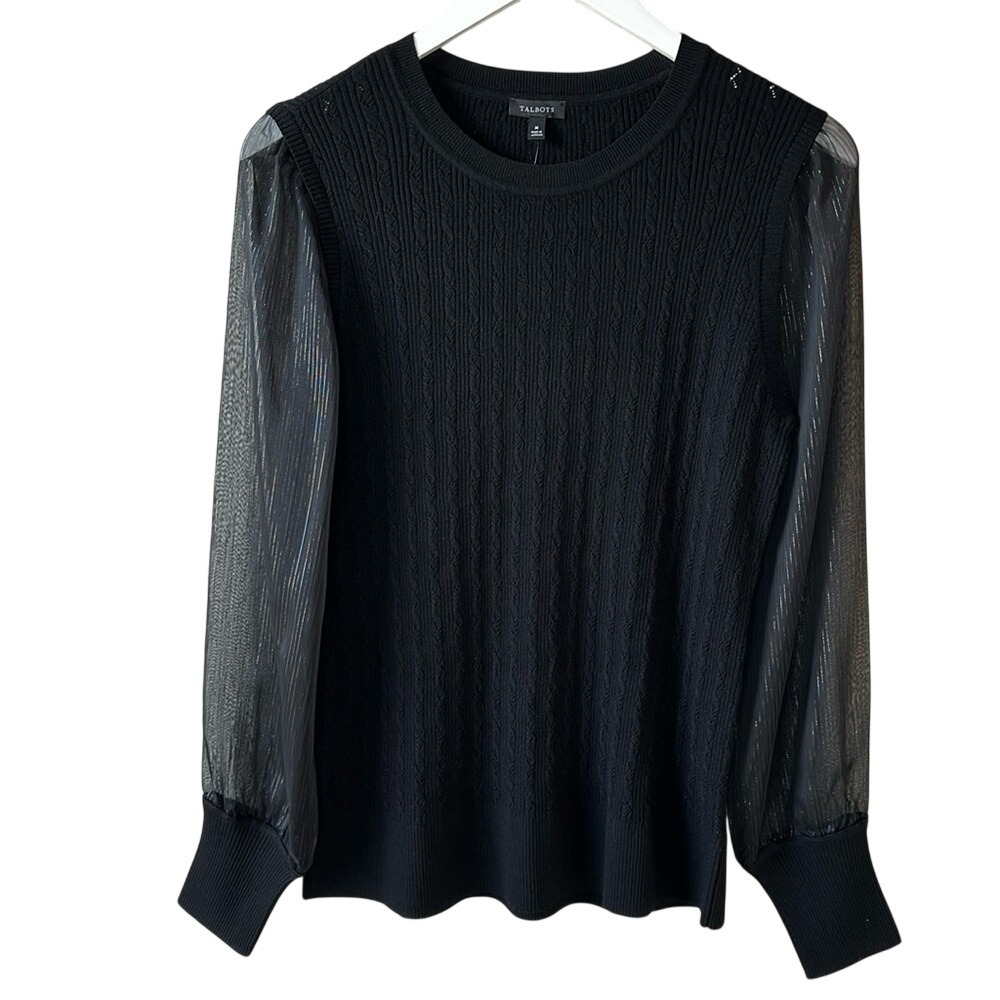 NWT Talbots Woven Sleeve Crewneck Pullover Sweater Size Medium